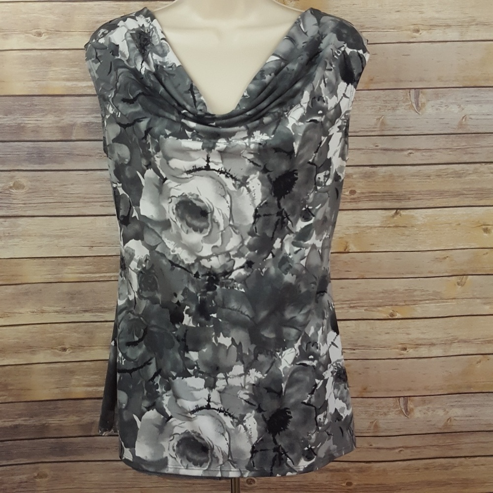 Maurices sleeveless blouse with cowl neck rose painted effect